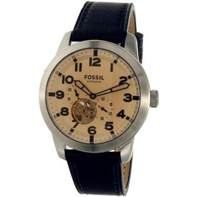 Fossil HerenhorlogeME3119 Pilot 54 automatisch zilverkleurig bruin lederen horloge