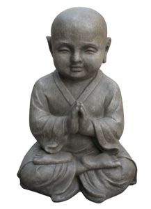 Boeddha Shaolin Monnik Meditatie 25X20X42 Cm Licht Grijs Fiberclay - stonE'lite