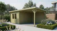 Classicline Blokhut Overijssel vuren groen geïmpregneerd 300x300 + overkapping 300 cm- Lessenaarsdak- - Van Kooten