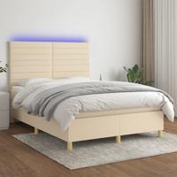 Boxspring met matras en LED stof crèmekleurig 140x200 cm