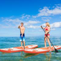 Opblaasbaar Paddle Board Stand-Up Surfboard 335 x 76 x 15 cm Shark Pattern Oranje + Wit - thumbnail