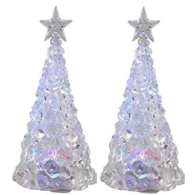 Verlichte piramide kerstboom - 2x - acryl - 21 cm - color changing
