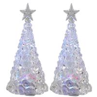 Verlichte piramide kerstboom - 2x - acryl - 21 cm - color changing