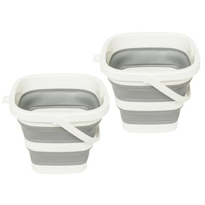Emmer opvouwbaar - 2x - 5L - grijs/wit - kunststof en rubber - Camping emmer