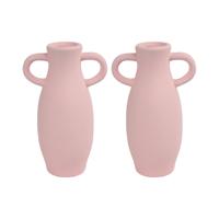 Decoratie Amphora kruik of vaas - 2x - roze terracotta - D12 x H20 cm - smalle opening