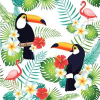 Servetten Hawaii/jungle thema - 40 x 40 cm - 20x stuks - Flamingo/toekan print - thumbnail