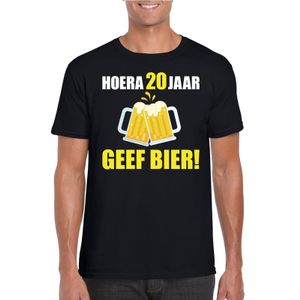 Hoera 20 jaar geef bier t-shirt zwart heren