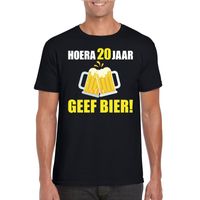 Hoera 20 jaar geef bier t-shirt zwart heren