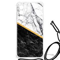 Samsung Galaxy A55 Anti-Shock Hoesje Marmer Wit Zwart - Origineel Cadeau Man