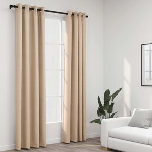 VidaXL Gordijnen linnen-look verduisterend ogen 2 st 140x225 cm beige