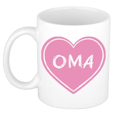 Liefste oma verjaardag cadeau mok - roze hartje - 300 ml - keramiek - opa/oma dag