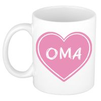 Liefste oma verjaardag cadeau mok - roze hartje - 300 ml - keramiek - opa/oma dag
