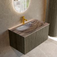 Badmeubel Mondiaz Kurve-Dlux | 80 cm | Meubelkleur Shadow | Wastafelkleur Sombra | Solid surface | Wasbak midden spoelbak | 1 kraangat