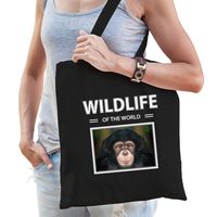 Chimpansee aap tasje zwart volwassenen en kinderen - wildlife of the world kado boodschappen tas - thumbnail