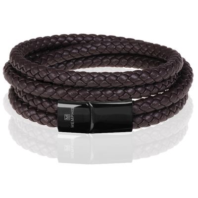 Memphis dubbele wrap armband Leer Bruin Zwart-19cm
