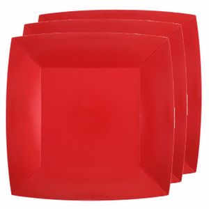 20x Stuks feest ontbijt/gebak bordjes papier/karton vierkant - rood - 18cm