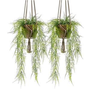 2x Kunstplant hangplanten varen in oude terracotta pot 16 cm