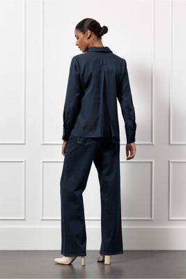 Birdie mono jacquard blouse - dark blue - 13220