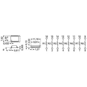 Bourns 4816P-1-102LF Weerstandsnetwerk 1 kΩ SMD SOIC-16 0.16 W 1 stuk(s)