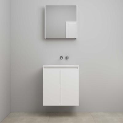 On-Line Badkamermeubelset - 60 cm - Voorgemonteerd - Greeploos 2 Deuren - Acryl Wastafel - zonder Kraangat - Spiegelkast - Hoogglans Wit