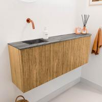 Toiletmeubel Mondiaz Joya Dlux | 111.6 cm | Meubelkleur Oak | Faye wastafel Sombra Wasbak Links | Zonder kraangat(en)