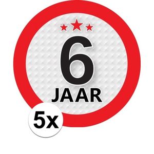 5x 6 Jaar leeftijd stickers rond 9 cm verjaardag versiering   -