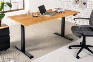 In hoogte verstelbaar bureau OAK DESK 160cm naturel eiken design zwart metalen frame - 41930