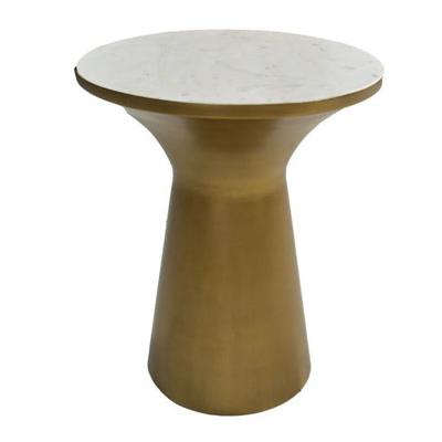 Ronde bijzettafel - ø40x50 - Wit/goud - Marmer/ijzer