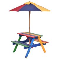 Kinder Picknicktafel set Houten Tafel en Bank Set met Verwijderbare & Opvouwbare Paraplu
