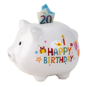 Spaarpot voor kinderen - Spaarvarken - Happy Birthday - 14 x 18 cm - Spaarpotten