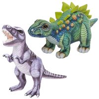 Speelgoed set van 2x pluche dino knuffels T-Rex en Stegosaurus van 30 cm - thumbnail