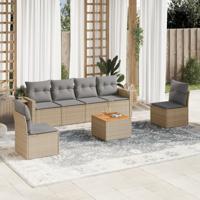 7-delige Loungeset met kussens poly rattan beige
