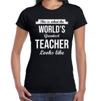 Worlds greatest teacher kado shirt voor juffen / leerkrachten zwart dames 2XL  - - thumbnail