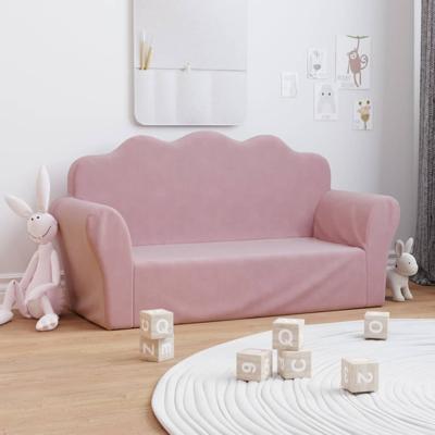 Kinderbank 2-zits zacht pluche roze