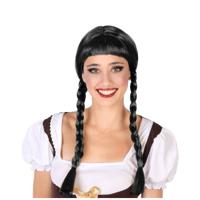 Verkleedpruik Dames Hannah - Zwart - Met lange vlechtjes - lang haar - Duits - Oktoberfest - thumbnail