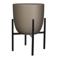 Mica Decorations Bloempot met verhoger - D25 x H23 cm - pot taupe - verhoger zwart/metaal H25 cm