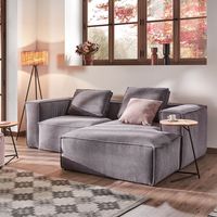 Kave Home Loungebank Blok Rib, 240cm - Velvet - Grijs - thumbnail