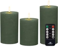 Anna&apos;s Collection LED kaars 3d flame rustiek set 7.5 cm jade groen 3 stuks