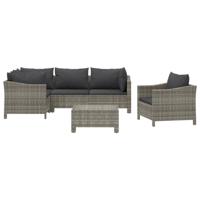 vidaXL 6-delige Loungeset met kussens poly rattan grijs