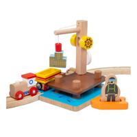 Bigjigs houten rails kraandok met duiker, 3dlg.