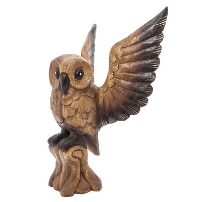 Houten Beeld Uil met Open Vleugels (40 x 38 x 25 cm)