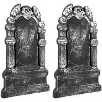 2x Horror kerkhof grafsteen RIP met schedel 50 cm   -