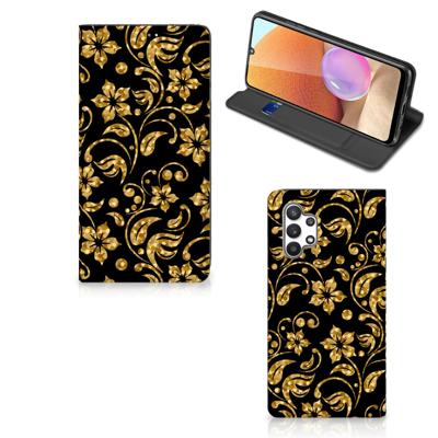 Samsung Galaxy A32 4G | A32 5G Enterprise Editie Smart Cover Gouden Bloemen Samsung Galaxy A32 4G | A32 5G Enterprise Editie Smart Cover Gouden Bloemen
