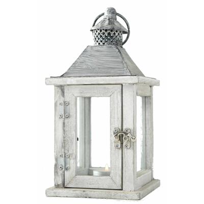 Houten Lantaarn - windlicht kaarsenhouders - wit - 13 x 25 cm
