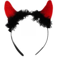 Halloween duivel hoorntjes - diadeem - rood - met pluche - themafeesten