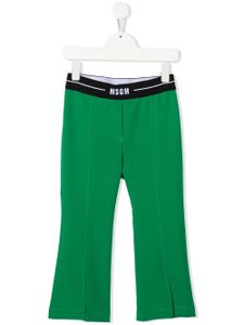 MSGM Kids pantalon évasé à taille à logo - Vert