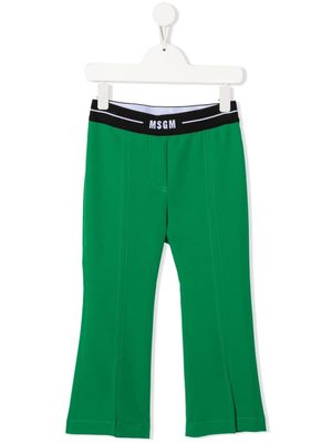 MSGM Kids pantalon évasé à taille à logo - Vert