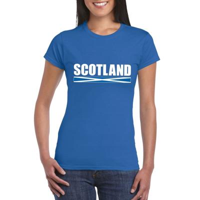 Schotland supporters kleding t-shirt - voor dames - blauw - met vlag kleuren print - korte mouwen