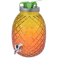 Glazen water/limonade/drank dispenser ananas geel/oranje 4,7 liter - thumbnail