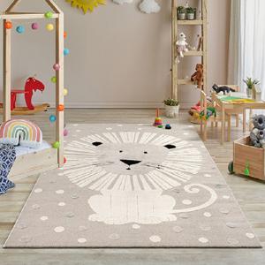 Vloerkleed - 200 x 290 cm voor de Kinderkamer - Leeuwportret op Beige Achtergrond